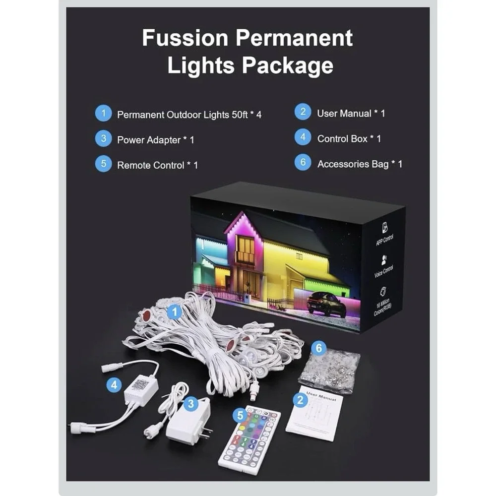 Fussion 200ft Permanent Outdoor Lights for House, 2025 Smart RGB LED Outside L 2